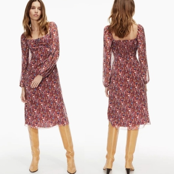 Aritzia Wilfred Jacqueline Floral Midi Dress in Rust Sz 6 - Picture 1 of 12